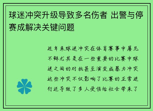 球迷冲突升级导致多名伤者 出警与停赛成解决关键问题