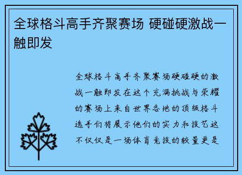 全球格斗高手齐聚赛场 硬碰硬激战一触即发