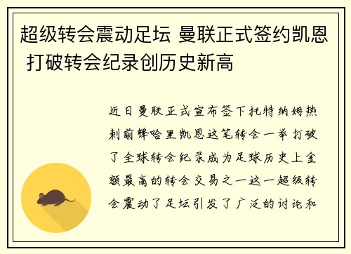 超级转会震动足坛 曼联正式签约凯恩 打破转会纪录创历史新高